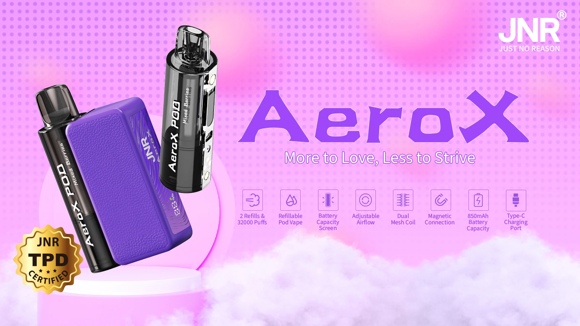 JNR AeroX 32K vape rechargeable longue dur&eacute;e premium